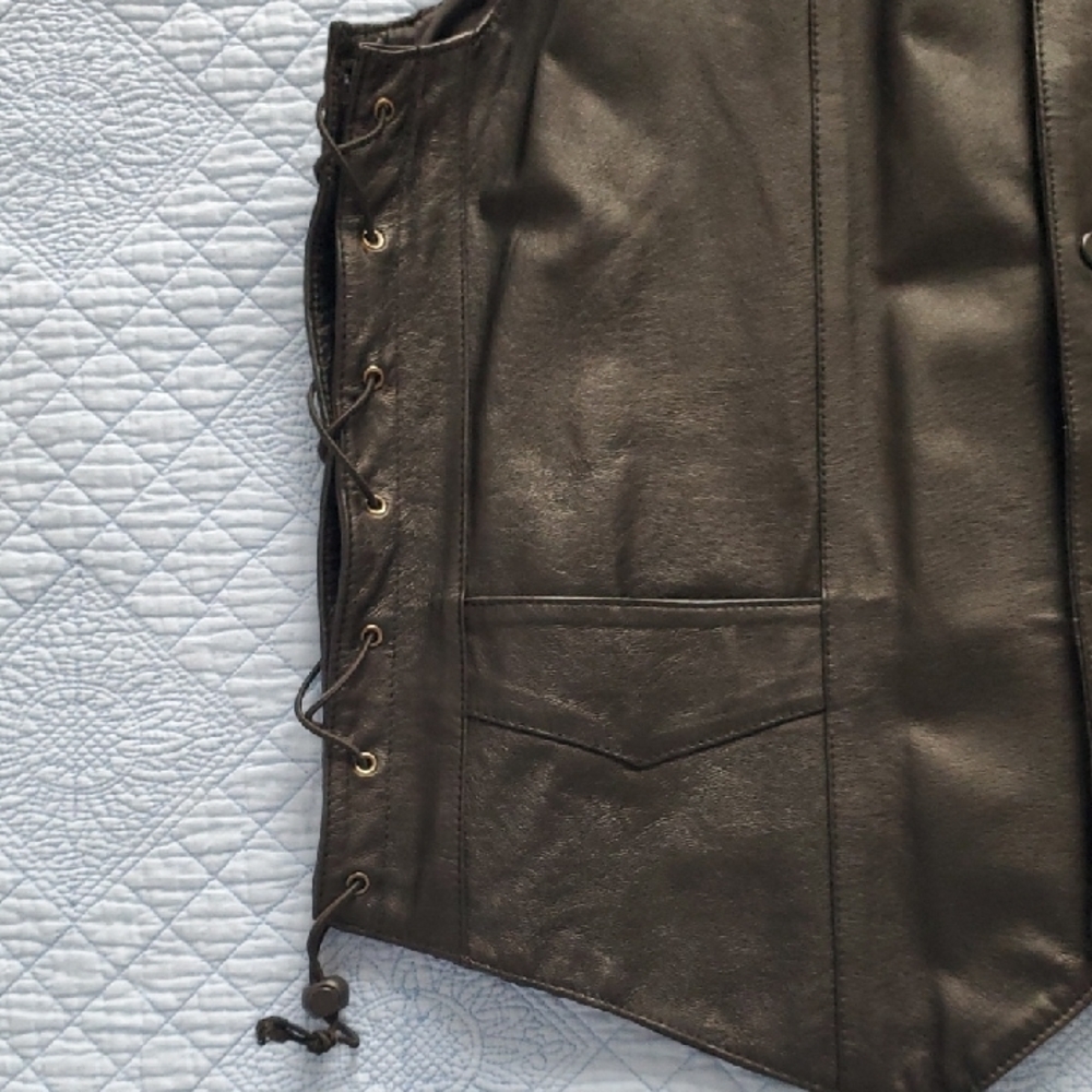 "U.S.A. LEATHER" Black Leather Vest, Size XXL - Picture 3 of 11